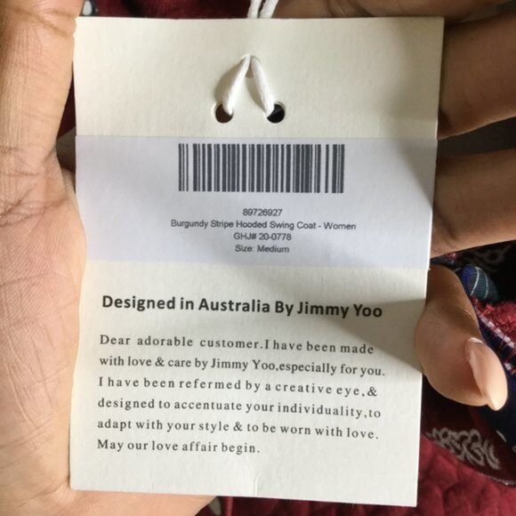 Jimmy Yoo Burgundy Stripe Hooded Swing Coat Size Medium Embroidered - Picture 10 of 11